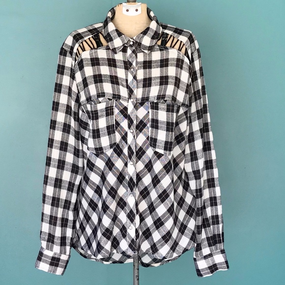Free People Plaid Blouse Checkered Oversize Blouse - Picture 1 of 7